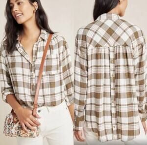By Anthropologie Isadora Button Back Plaid Popover Tunic Shirt Size XS